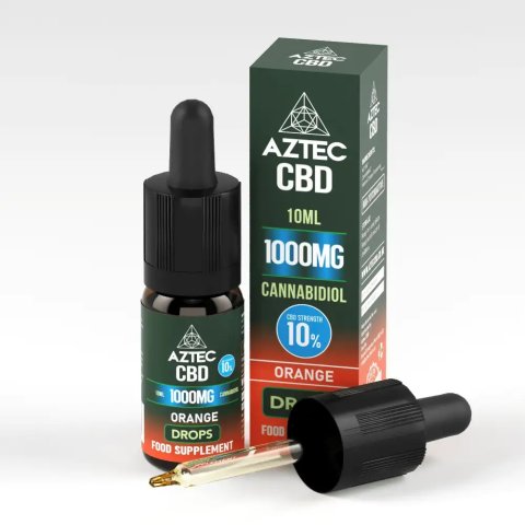 Aztec  C B D  Drops  Label 1000 M G  O R A N G E