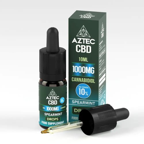 Aztec  C B D  Drops  Label 1000 M G  S P E A R M I N T