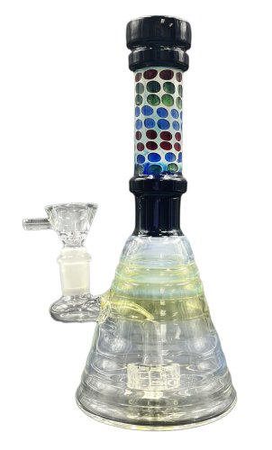 Glass  Beaker  Bong  With  Double  Grind  Stem  Glass  Bowl 215cm  Coloured  Bubbles 0