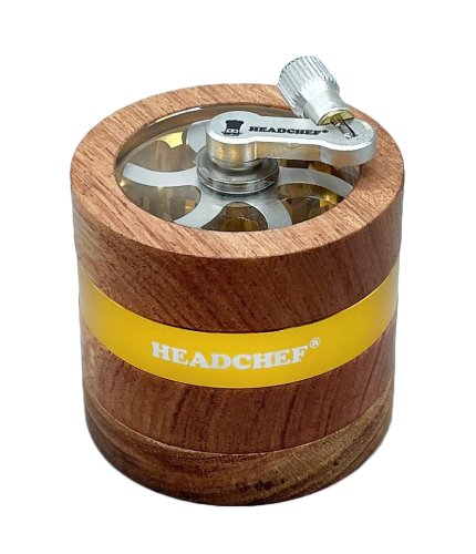 Headchef  Woodsman 62mm 4  Part  Herb  Grinder  With  Full  Swing  Hand  Crank  Gold