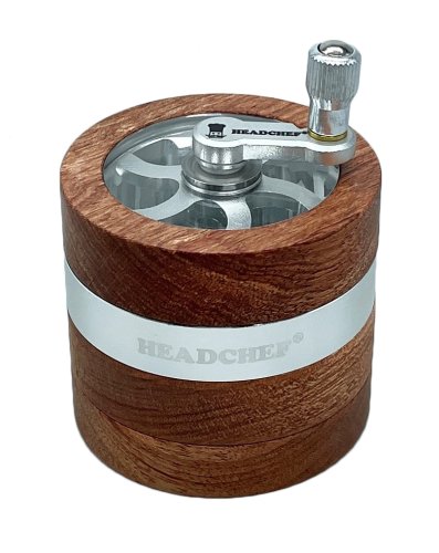 Headchef  Woodsman 62mm 4  Part  Herb  Grinder  With  Full  Swing  Hand  Crank  Silver